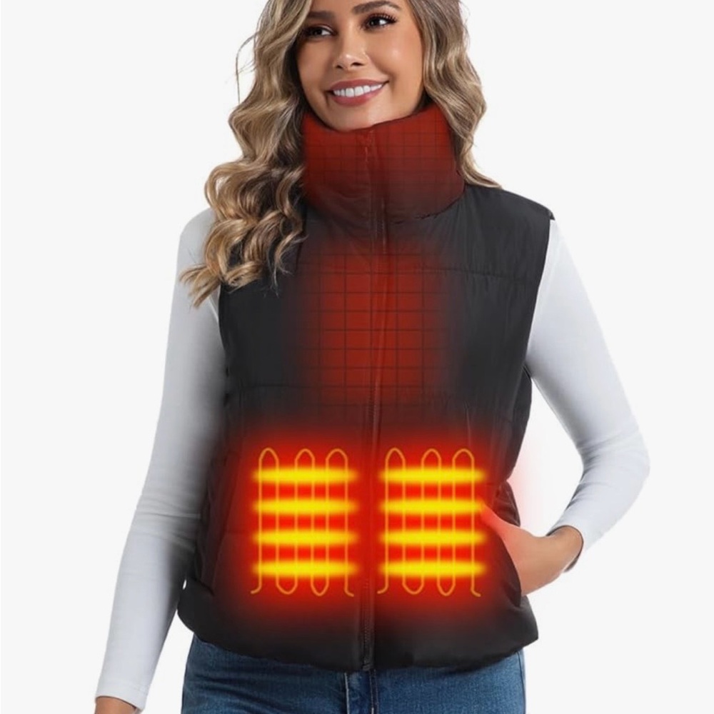 Heated Black Quilted Puffer Vest with High Collar